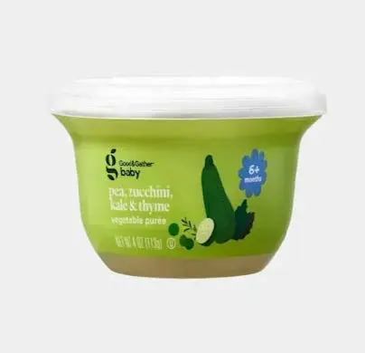 a container of good & gather pea, zucchini, kale & thyme baby food