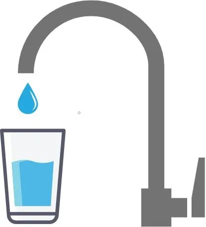 illustration of a sink faucet dripping water into a glass of water