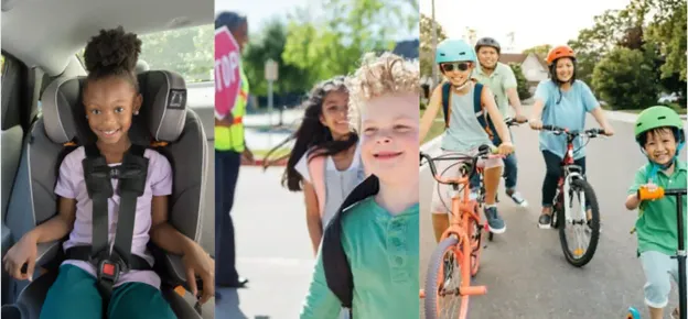 collage of images of children engaging in safe activities using or wearing protective gear